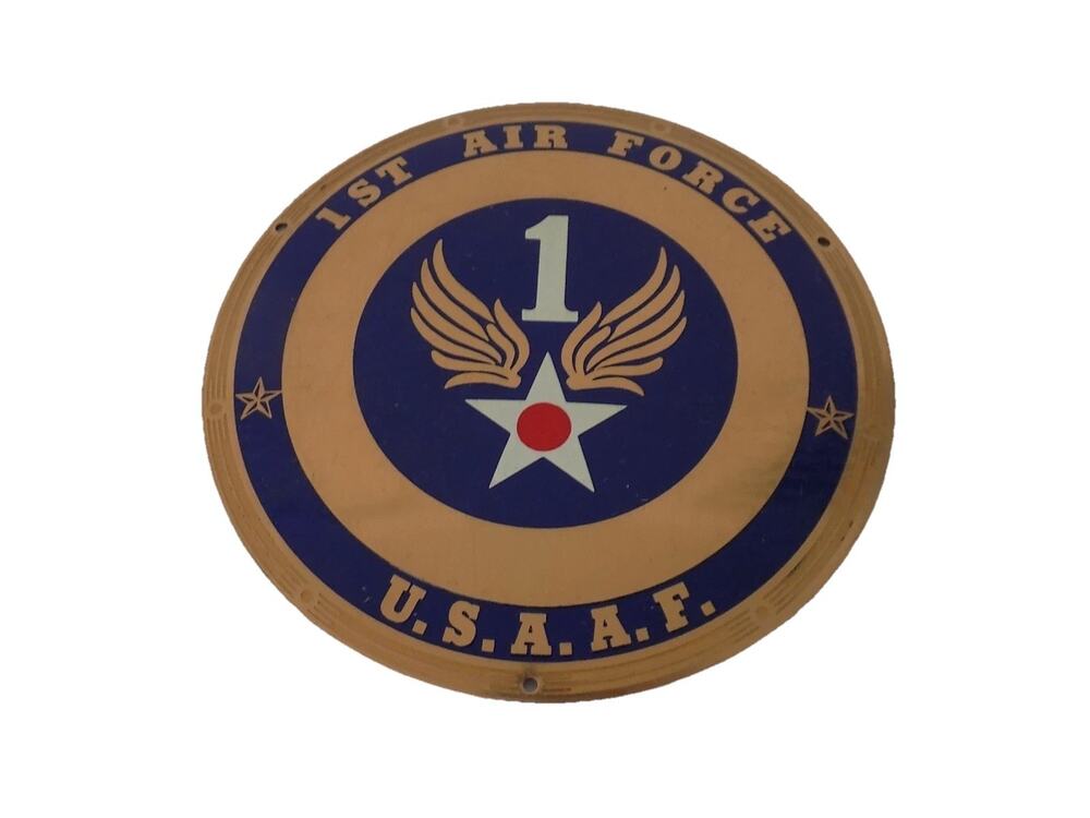 Vintage 1st Air Force USAAF brass plaque or license plate topper